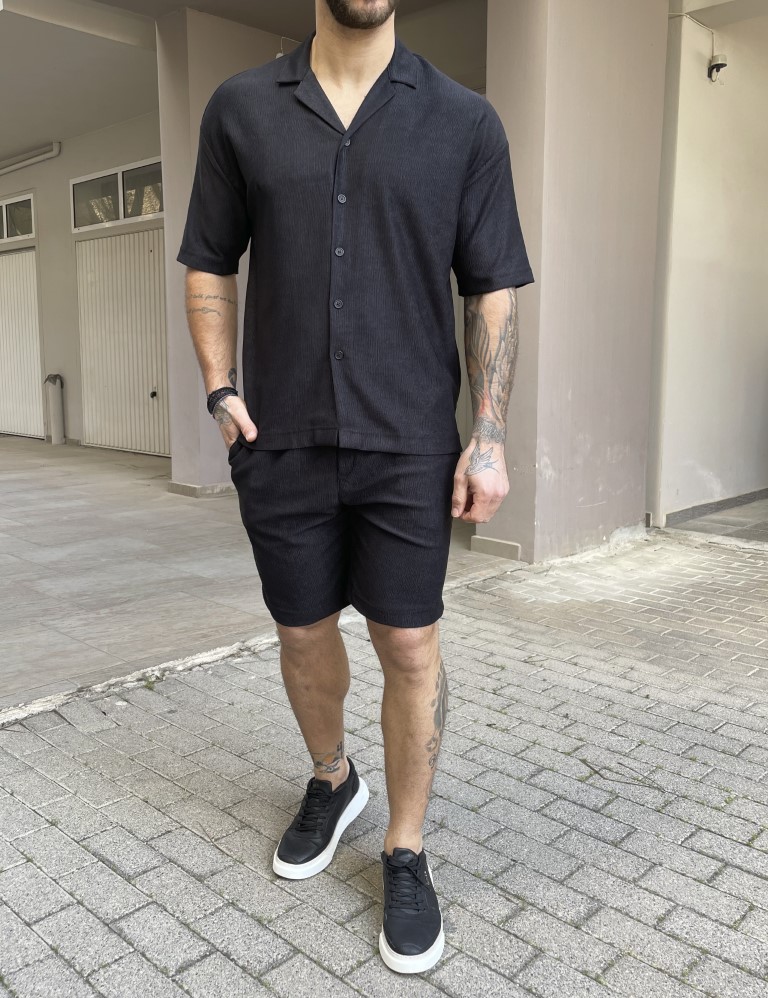 Marrakech ανδρικό μαύρο oversized κοντομάνικο πουκάμισο ριπ GML2417 φωτογραφία